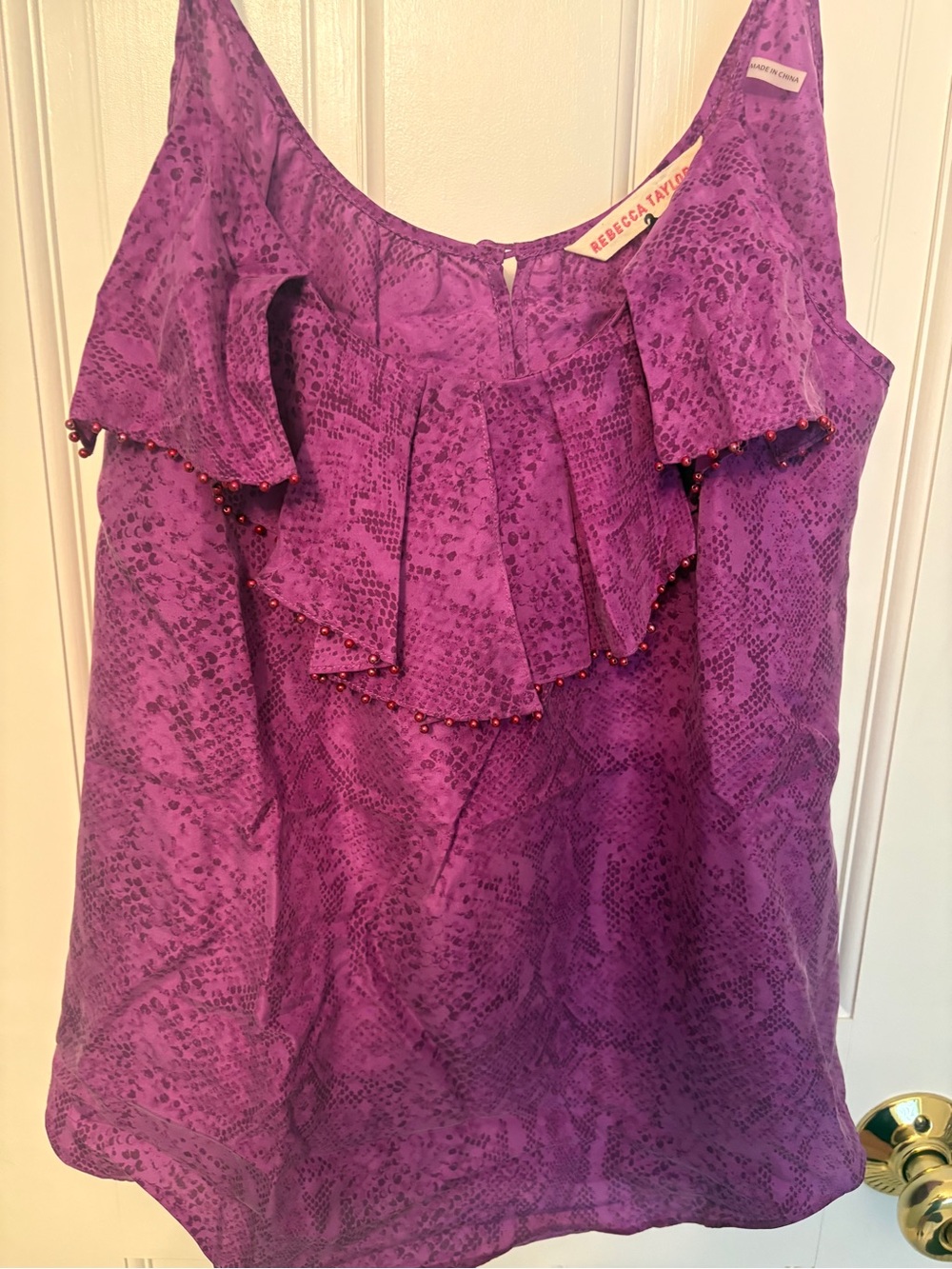 Rebecca Taylor 100% Silk Purple Ruffled Sleeveless Top